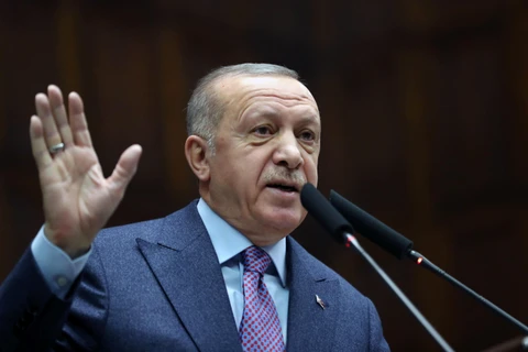 Tổng thống Thổ Nhĩ Kỳ Tayyip Erdogan phát biểu tại cuộc họp ở Ankara ngày 19/2/2020. (Ảnh: THX/TTXVN)