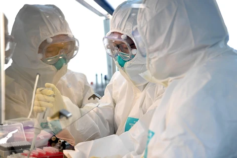 Nhóm nghiên cứu phân tích mẫu bệnh phẩm của bệnh nhân nhiễm virus SARS-CoV-2 tại phòng thí nghiệm ở Hà Nam, Trung Quốc ngày 4/2/2020. (Ảnh: THX/TTXVN)