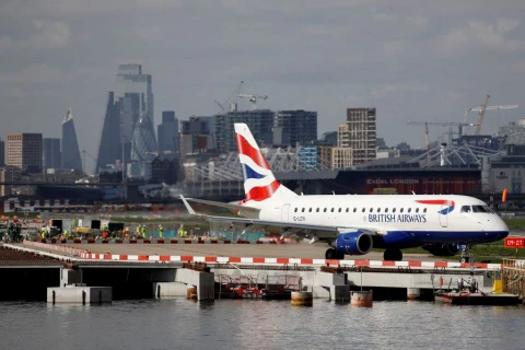 Một chiếc máy bay của British Airways tại sân bay London City, ở phía đông London ngày 16/3. (Nguồn: AFP/Getty)
