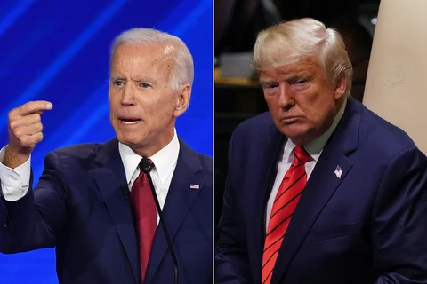 Tổng thống Mỹ Donald Trump (phải) và cựu Phó Tổng thống Joe Biden, ứng viên tiềm năng trong cuộc đua vị trí ứng viên tranh cử Tổng thống của đảng Dân chủ. (Ảnh: AFP/TTXVN)