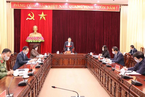Tỉnh Bắc Ninh tổ chức cuộc họp khẩn cấp bàn các giải pháp phòng chống dịch bệnh COVID-19. (Ảnh: Thanh Thương/TTXVN)