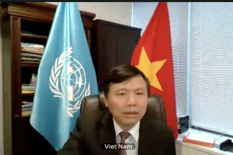 Đại sứ Đặng Đình Quý, Trưởng Phái đoàn đại diện thường trực Việt Nam tại LHQ phát biểu. (Ảnh: Hữu Thanh/TTXVN)