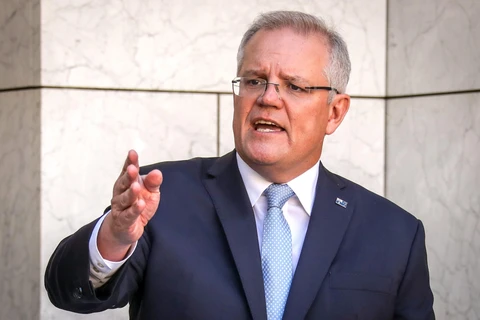Thủ tướng Australia Scott Morrison phát biểu tại cuộc họp báo ở Canberra ngày 22/3/2020. (Ảnh: AFP/TTXVN)