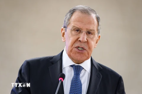Ngoại trưởng Nga Sergei Lavrov phát biểu tại một cuộc họp ở Geneva, Thụy Sĩ ngày 25/2/2020. (Ảnh: AFP/TTXVN)
