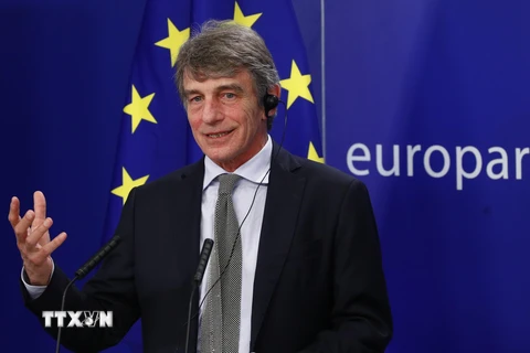 Chủ tịch EP David Sassoli tại cuộc họp báo ở Brussels, Bỉ, ngày 22/7/2020. (Ảnh: AFP/TTXVN)