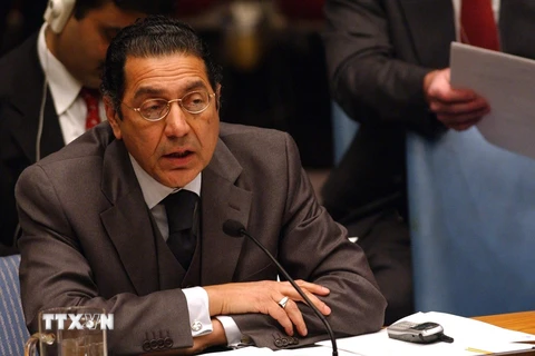 Chủ tịch Ủy ban Kinh tế và Xã hội Liên hợp quốc (ECOSOC) Munir Akram tại một phiên họp Hội đồng Bảo an LHQ ở New York, Mỹ. (Ảnh: AFP/TTXVN)