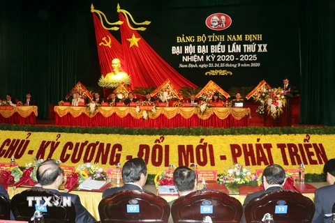 Quang cảnh Đại hội đại biểu Đảng bộ tỉnh Nam Định lần thứ XX, nhiệm kỳ 2020 - 2025. (Ảnh: Văn Đạt/TTXVN)