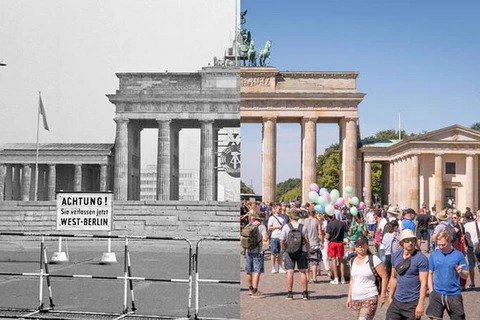 Cổng Brandenburg xây dựng năm 1791 đánh dấu biên giới giữa Đông và Tây nước Đức. Năm 1989, Bức tường Berlin sụp đổ và nước Đức tái thống nhất. (Nguồn: dw.com)