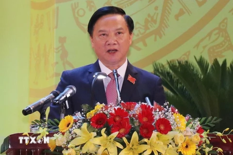 Đồng chí Nguyễn Khắc Định, Ủy viên Trung ương Đảng, tái đắc cử Bí thư Tỉnh ủy Khánh Hòa nhiệm kỳ 2020 - 2025. (Ảnh: Tiên Minh/TTXVN)