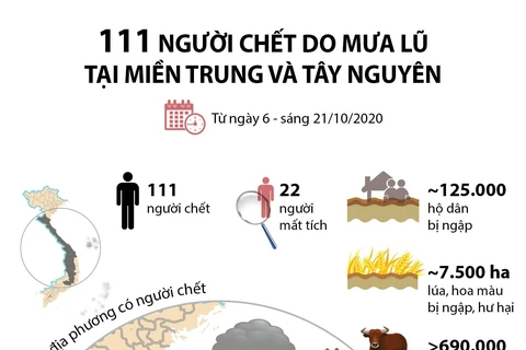 [Infographics] 111 người chết do mưa lũ tại miền Trung và Tây Nguyên