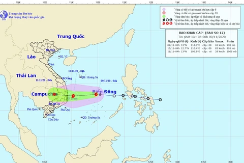 Hình ảnh vị trí và đường đi của bão số 12. (Nguồn: nchmf.gov.vn)