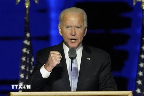Ông Joe Biden phát biểu tại Wilmington, bang Delaware sau khi được tuyên bố giành chiến thắng trong cuộc bầu cử Tổng thống Mỹ, ngày 7/11/2020. (Ảnh: AFP/TTXVN)