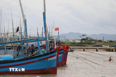 Ngư dân Phú Yên neo đậu tàu thuyền tại cảng cá Đông Tác, phường Phú Đông thành phố Tuy Hòa tránh bão. (Ảnh: Phạm Cường/TTXVN)