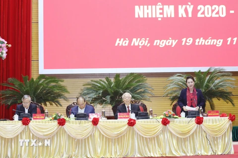 Chủ tịch Quốc hội Nguyễn Thị Kim Ngân điều hành hội nghị. (Ảnh: Phương Hoa/TTXVN)