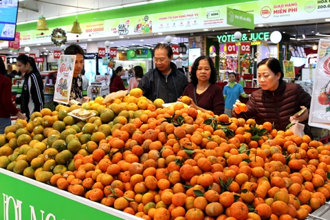 Đặc sản cam Hà Giang được bày bán trong Big C Thăng Long. (Nguồn: baohagiang.vn)