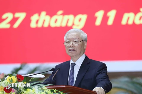Tổng Bí thư, Chủ tịch nước Nguyễn Phú Trọng phát biểu chỉ đạo Hội nghị. (Ảnh: Phương Hoa/TTXVN)