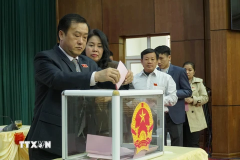 Các đại biểu bỏ phiếu bầu bổ sung Phó Chủ tịch HĐND tỉnh. (Ảnh: Xuân Tư/TTXVN)