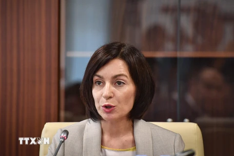 Bà Maia Sandu phát biểu tại một cuộc họp ở Chisinau, Moldova. (Ảnh: AFP/TTXVN)