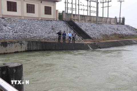 Trạm bơm Phú Mỹ, huyện Thuận Thành, tỉnh Bắc Ninh hoạt động hết công suất bảo đảm lấy nước đổ ải. (Ảnh: Thái Hùng/TTXVN)