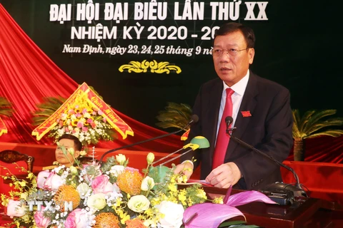 Bí thư Tỉnh ủy Nam Định Đoàn Hồng Phong tại Đại hội đại biểu Đảng bộ tỉnh Nam Định tháng 9/2020. (Ảnh: Văn Đạt/TTXVN)