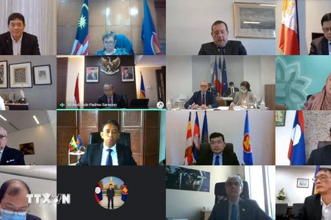 Ủy ban Hợp tác tác phát triển ASEAN – Pháp (AF-DPC) họp phiên lần thứ nhất theo hình thức trực tuyến. (Ảnh: TTXVN phát)