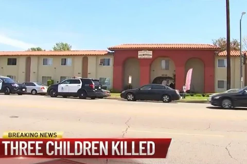 Hiện trường cảnh sát Mỹ phát hiện thi thể 3 trẻ em thiệt mạng với những vết dao đâm. (Nguồn: nbclosangeles.com)