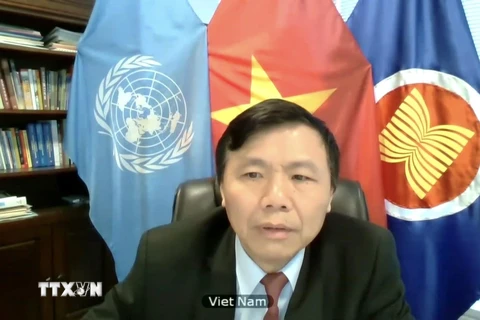 Đại sứ Đặng Đình Quý, Trưởng phái đoàn đại diện thường trực Việt Nam tại Liên hợp quốc phát biểu tại phiên thảo luận. (Ảnh: Hữu Thanh/TTXVN)