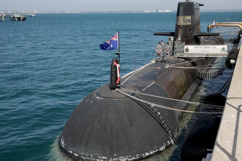 HMAS Sheean, một tàu ngầm lớp Collins, đóng tại HMAS Stirling trên đảo Garden, phía nam Perth, Australia. (Nguồn: AAP)
