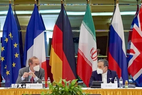 Thứ trưởng Ngoại giao đồng thời là Trưởng đoàn đàm phán hạt nhân của Iran, ông Abbas Araqchi (phải), tại cuộc đàm phán của Ủy ban chung giám sát JCPOA ở Vienna, Áo. (Ảnh: IRNA/TTXVN)