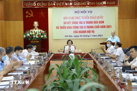 Bộ trưởng Bộ Nội vụ Phạm Thị Thanh Trà chủ trì Hội nghị. (Ảnh: Nguyễn Điệp/TTXVN)
