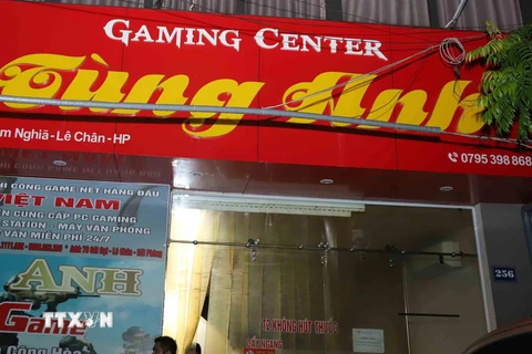 Cơ sở game online Tùng Anh tại số 256 Nguyễn Công Hòa, phường Niệm Nghĩa, quận Lê Chân, thành phó Hải Phòng. (Ảnh: TTXVN phát)