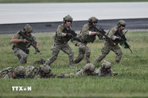 Binh sĩ Mỹ tham gia buổi huấn luyện chiến thuật tại căn cứ không quân Osan ở Pyeongtaek, Hàn Quốc ngày 20/9/2019. (Ảnh: AFP/TTXVN)