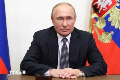 Tổng thống Vladimir Putin phát biểu tại Moskva, Nga. (Ảnh: AFP/TTXVN)