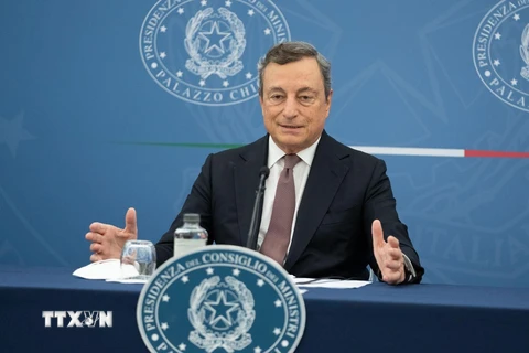 Thủ tướng Italy Mario Draghi tại cuộc họp báo ở Rome, Italy, ngày 2/9/2021. (Ảnh: THX/TTXVN)