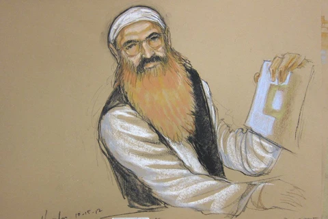 Hình ảnh phác họa Khalid Sheikh Mohammed ra tòa năm 2012. (Nguồn: Reuters)