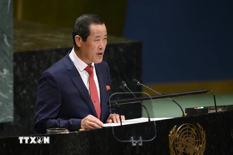 Trưởng phái đoàn Triều Tiên Kim Song phát biểu tại phiên họp của Đại hội đồng LHQ lần thứ 74, New York, Mỹ, ngày 30/9/2019. (Ảnh: AFP/TTXVN)