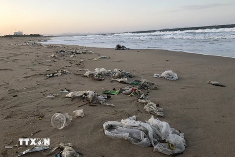 Rác thải tại bãi biển thuộc phường 6, thành phố Tuy Hòa, Phú Yên tháng 10/2019. (Ảnh: Phạm Cường/TTXVN)