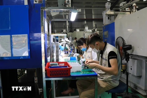 Công nhân làm việc tại Công ty Cổ phần Hanpo Vina, khu công nghiệp Yên Phong, tỉnh Bắc Ninh. (Ảnh: Thanh Thương/TTXVN)