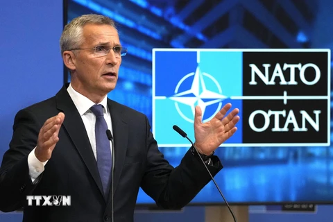 Tổng thư ký NATO Jens Stoltenberg phát biểu trong cuộc họp báo sau cuộc họp của các cố vấn an ninh quốc gia tại Brussels, Bỉ, ngày 7/10/2021. (Ảnh: AFP/TTXVN)