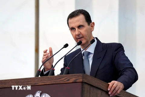 Tổng thống Syria Bashar al-Assad phát biểu tại Damascus. (Ảnh: AFP/TTXVN)