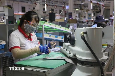 Công nhân làm việc tại Công ty TNHH giầy CHINH LUH Việt Nam, Bến Lức, Long An. (Ảnh: Thanh Bình-TTXVN)