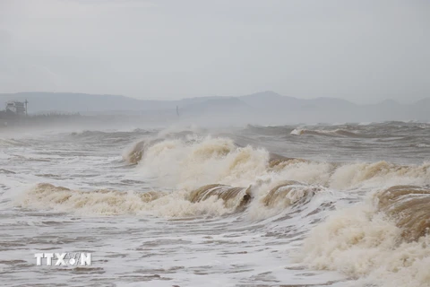 Sóng biển tại Phú Yên dâng rất cao. (Ảnh: Phạm Cường-TTXVN)