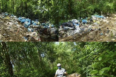 Rác thải ùn ứ cả hai bên đường dẫn vào bãi rác. (Nguồn: baoquangngai.vn)