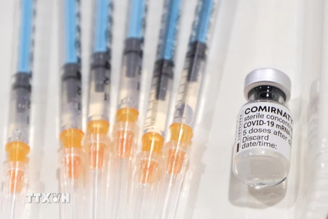 Vaccine ngừa COVID-19 của Pfizer-BioNTech và ống bơm tiêm tại một bệnh viện ở Chiba, Nhật Bản ngày 19/2/2021. (Ảnh: AFP/TTXVN)