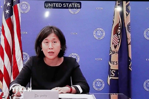 Đại diện Thương mại Mỹ (USTR), bà Katherine Tai. (Ảnh: Trần Việt/TTXVN)