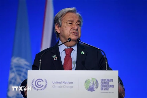 Tổng thư ký LHQ Antonio Guterres phát biểu tại Hội nghị COP26 ở Glasgow, Anh ngày 1/11/2021. (Ảnh: AFP/TTXVN)
