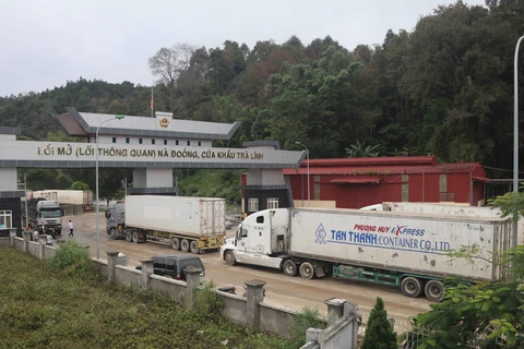 Hoạt động xuất nhập khẩu hàng hóa tại lối mở Nà Đoỏng (thuộc Cửa khẩu Trà Lĩnh), huyện Trùng Khánh, tỉnh Cao Bằng. (Ảnh: Chu Hiệu/TTXVN)