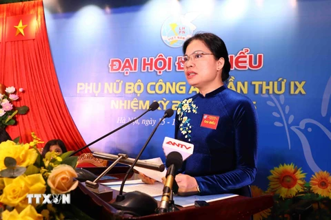 Bà Hà Thị Nga, Ủy viên Trung ương Đảng, Chủ tịch Hội Liên hiệp Phụ nữ Việt Nam Đại hội đại biểu Phụ nữ Bộ Công an lần thứ IX, nhiệm kỳ 2021-2026. (Ảnh: Phạm Kiên/TTXVN)