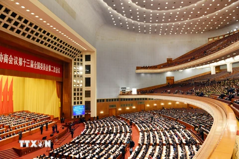 Quang cảnh Kỳ họp thứ hai Hội nghị Chính Hiệp toàn quốc Trung Quốc Khóa XIII. (Ảnh: Bùi Tuấn/TTXVN)
