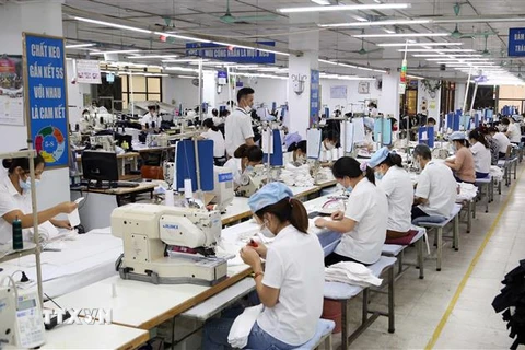 Công nhân làm việc trong xưởng may hàng xuất khẩu tại Garco 10 (Tổng Công ty May 10). (Ảnh: Trần Việt/TTXVN)